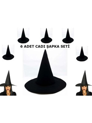 MiraLive Siyah Cadı Şapkası Keçe Yetişkin Boy 6 Adet