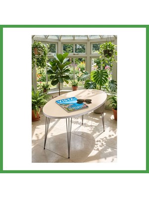 Soi Home Gümüş Tel Oval Sehpa Krem Bej Soı