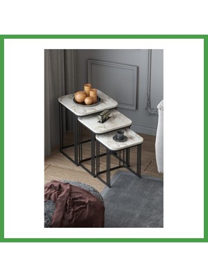 Soi Home Alize Zigon Beyaz Mermer Desen 3'lü Soı