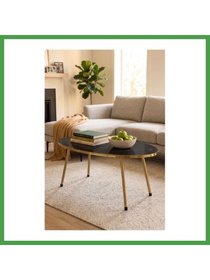 Soi Home Gold Ayak Oval Orta Sehpa Bendir Siyah Soı