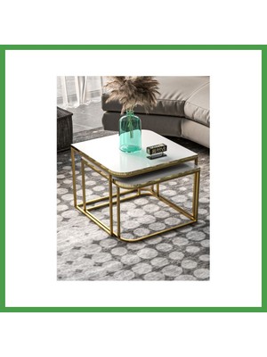Soi Home Damla Ikili Orta Sehpa Beyaz Gold Soı