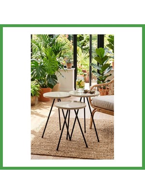 Soi Home Metal Zigon Sehpa Krem 3'lü Soı