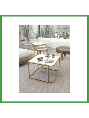 Soi Home Damla Sehpa Seti Beyaz Gold Soı