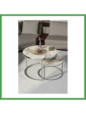 Soi Home Gümüş Metal Orta Sehpa Efes Beyaz 2'li Soı