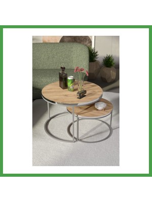 Soi Home Gümüş Metal Orta Sehpa Ceviz 2'li Soı