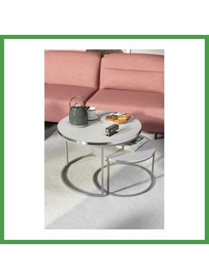 Soi Home Gümüş Metal Orta Sehpa Beyaz 2'li Soı