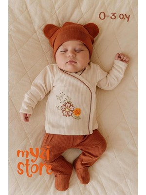 Myzi Store Yenidoğan Hastane Çıkışı 3 Lü Set ORGANIK%100 Pamuk Bebek Kıyafeti Tarçın Çi�
