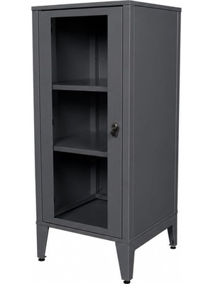 Ziglat 1110 Serisi Kilitli Metal Home Office Dolabı Cam Kapaklı Antrasit Gri 450X1050X450 mm