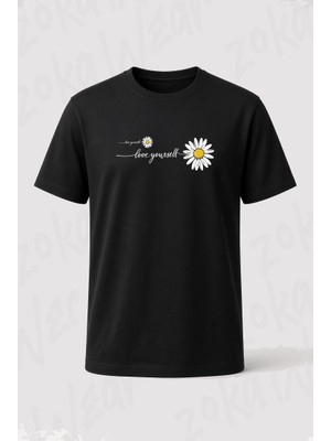 Zoka Wear Love Yourself Papatya On Arka Baskılı Tişört