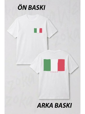 Zoka Wear Italya Ulke Bayrakli Ön ve Sırt Baskılı Tişört