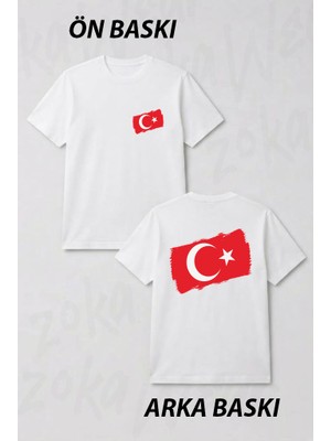 Zoka Wear Dikdortgen Turk Bayrakli Ön ve Sırt Baskılı Tişört