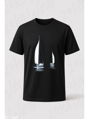 Zoka Wear Tekne Serisi 9 Yat Yelkenli Yelken Deniz Baskılı Tişört