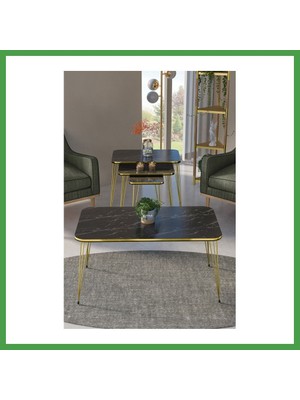 Soi Home Gold Tel 4'lü Sehpa Seti Siyah Soı