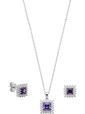 Kare Işıltılı Zirkon Tek Taşlı Gümüş Set Takım [OYSY261]