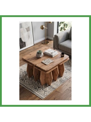 Soi Home Orta Sehpa ve Zigon Sehpa 5'li Set Modern Çok Amaçlı Salon Oturma Odası Yan Sehpa 9248 Atlantik Çam Soı