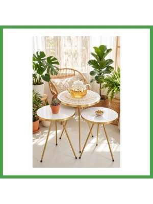 Soi Home Gold Metal Düz Ayak Zigon Beyaz 3'lü Soı