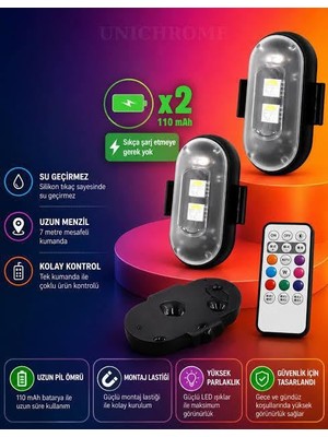 Kuzey Aksesuar Kablosuz Ayak Altı LED Şarjlı 2 Adet Su Geçirmez Kolay Kontrol