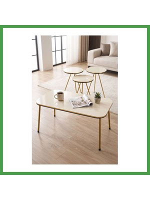 Soi Home Gold Metal Düz Ayak 4'lü Sehpa Krem Soı