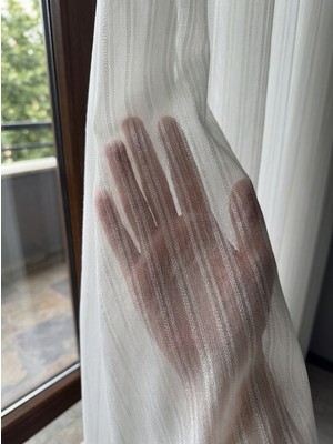 Demor Home Organize Tok Dokulu Çift Çizgili Tül, Hazır Dikim, 1/3 Sık Pile
