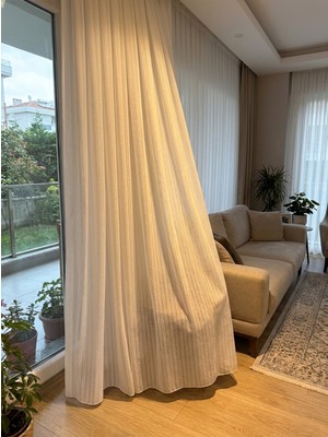 Demor Home Tok Armür Yüzeyli Çift Makarna Tül Perde, 1/3 Sık Pile