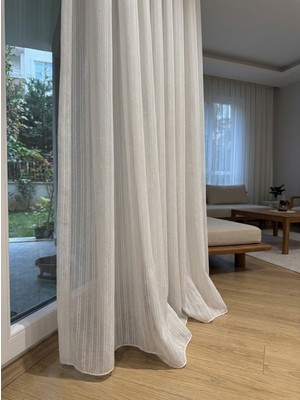 Perle Çift Çizgili Organize Tül Perde Sık Pile, Tok Armür Doku, Tek Kanat, İhracat Kalitesi