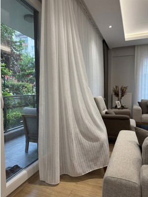 Demor Home Hazır Dikilmiş Organize Tül, Dikey Şeritli, 1/3 Sık Pile