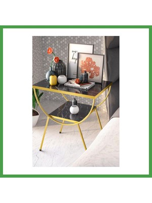 Soi Home Gold Metal Yan Sehpa Bendir Siyah Soı