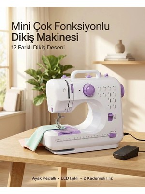 Herşey Trend Çok Fonksiyonlu Mini Dikiş Makinesi 12 Dikiş Seçenekli 2 Kademeli Hız Ayarlı