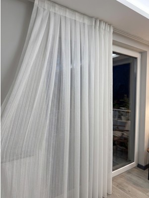 Demor Home Tok Armür Yüzeyli Çift Makarna Tül Perde, 1/3 Sık Pile ve Hazır Dikim