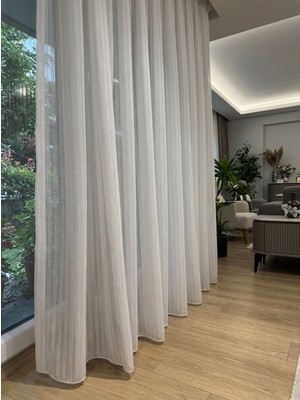 Demor Home Dikey Çift Makarna Desenli Armür Tül Perde, 1/3 Sık Pile