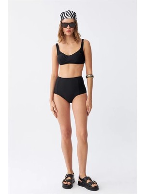 Lume Kadın Siyah Pedli Kare Yaka Yüksek Bel Bikini Takımı