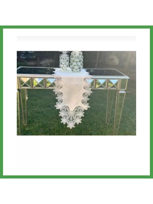 Soi Home Salon Takımı 5 Parça Dantelli Keten Masa Örtüsü Runner Seti Çeyizlik Selena Model No 96536 Krem Soı