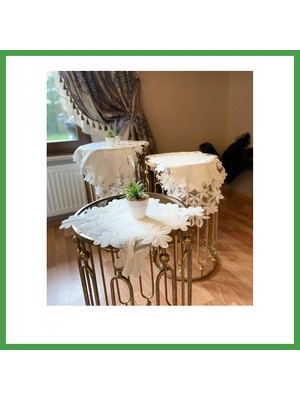 Soi Home Salon Takımı Çeyizlik Helena Model Krem 5 Parça Keten Dantelli Runner Seti Soı