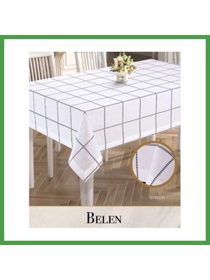Soi Home 155X220 cm Keten Masa Örtüsü Belen Model Krem Yemek Masası Örtüsü Şık Salon Dekoru Soı