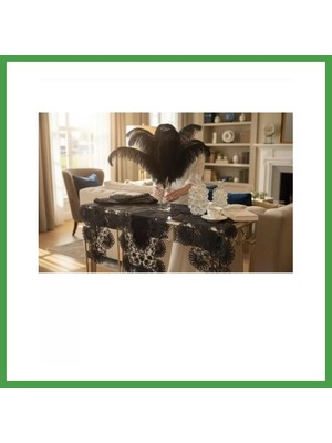Soi Home Salon Takımı 5 Parça Keten Masa Örtüsü Runner Seti Çeyizlik Palmiye Model No 70804 Siyah Soı