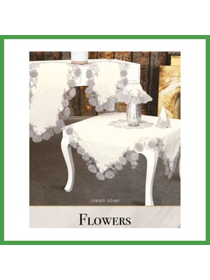 Soi Home Bej Flowers Model 5 Parça Keten Dantelli Masa Örtüsü Seti Çeyizlik Salon Takımı Soı