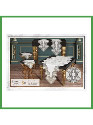 Soi Home Salon Takımı Çeyizlik Lavinya Model Krem-Krem 5 Parça Keten Dantelli Runner Seti Soı