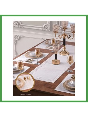 Soi Home Yemek Takımı 7 Parça 6 Kişilik Krem-Gold Supla Runner Sade Masa Takımı Soı