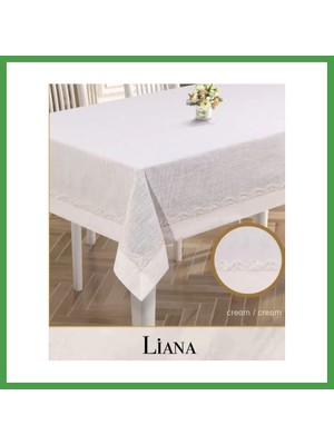 Soi Home Liana Model Krem 160X220 cm Keten Dantel Şık Dekoratif Yemek Masası Örtüsü Soı