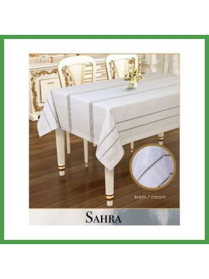 Soi Home Sahra Model Krem 160X220 cm Polyester Ajurlu Keten Masa Örtüsü Şık Tablecloth Soı