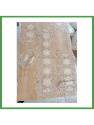 Soi Home Salon Takımı Çeyizlik Krem Runner Set 5 Parça Keten Ranır Masa Konsol Sehpa Örtüsü Orkide Soı