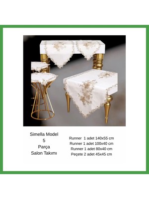 Soi Home Simella Model Krem-Kapiçino Çeyizlik Nakış Işlemeli Masa Örtüsü Runner Seti Salon Takımı Soı