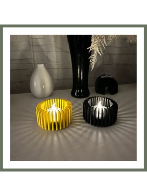 Bezos 3D Baskı Modern Çizgili Mumluk - Tealight Mumluk (1 Adet)-Sarı Bezos1