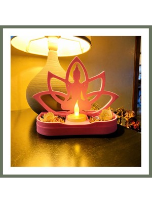 Bezos 3D Baskı Lotus Buda Mumluk - Dekoratif Tealight Mumluk-Pembe Bezos1