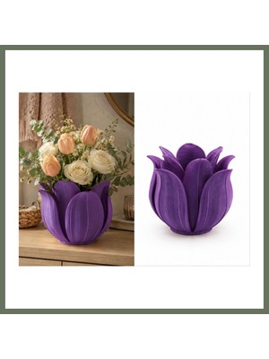 Bezos 3D Baskı Lotus Yapraklı Vazo - Dekoratif Çiçeklik-Mor Bezos1