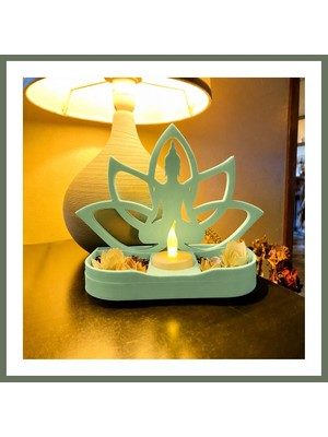 Bezos 3D Baskı Lotus Buda Mumluk - Dekoratif Tealight Mumluk-Mint Bezos1