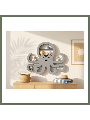 Bezos 3D Baskı Ahtapot Duvar Rafı - Dekoratif Mini Raf-Gri Bezos1
