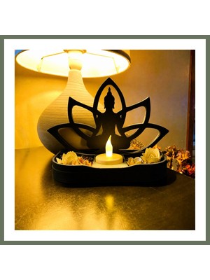 Bezos 3D Baskı Lotus Buda Mumluk - Dekoratif Tealight Mumluk-Siyah Bezos1
