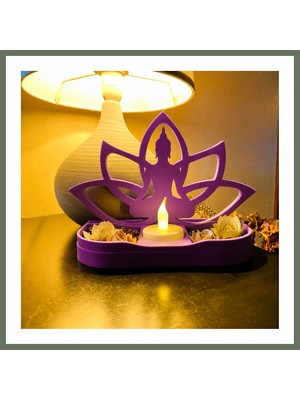 Bezos 3D Baskı Lotus Buda Mumluk - Dekoratif Tealight Mumluk-Mor Bezos1