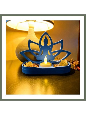 Bezos 3D Baskı Lotus Buda Mumluk - Dekoratif Tealight Mumluk-Mavi Bezos1